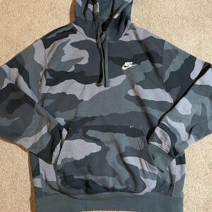 Nike Black and Grey Camouflage Hoodie - Black and Gray